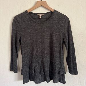 Rebecca Taylor 100% Linen 3/4 Sleeve Ruffle Blouse Top size Small Gray Neutral